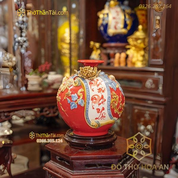 Bình Hút Lộc Cuốn Thư Phát Tài Phát Lộc Men Màu Đắp Nổi