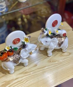 Cặp Voi May Mắn Tài Lộc Màu Trắng Ngà
