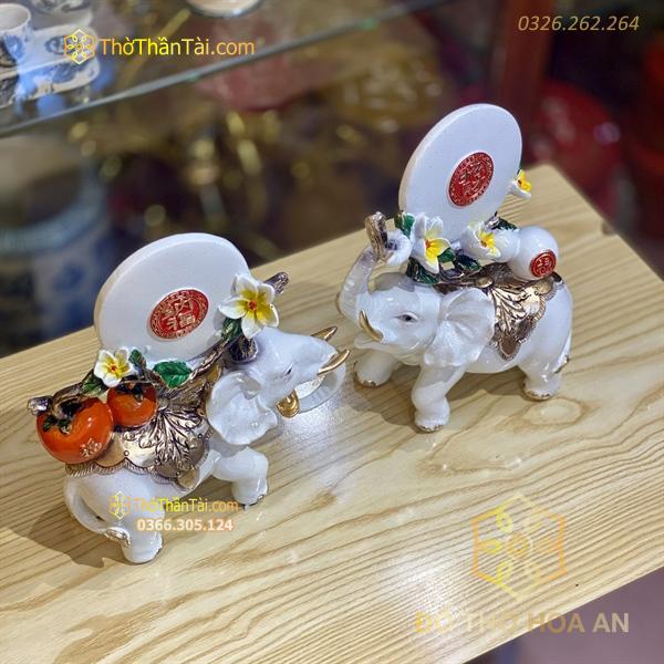 Cặp Voi May Mắn Tài Lộc Màu Trắng Ngà