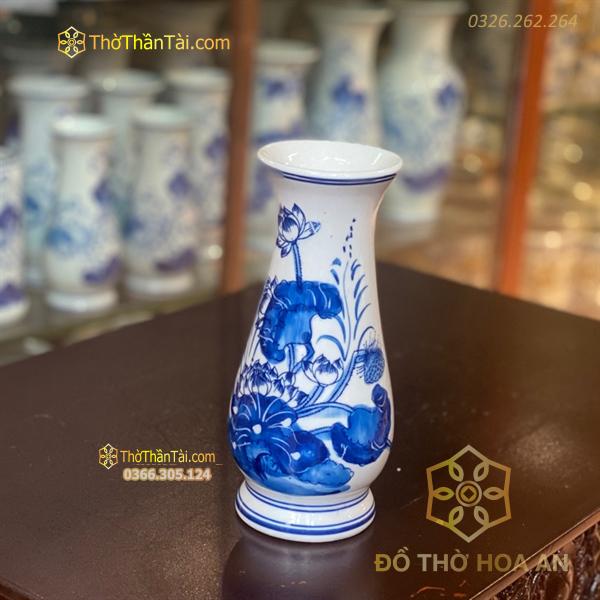 Lọ Hoa Dáng Huệ Hoa Sen Men Trắng