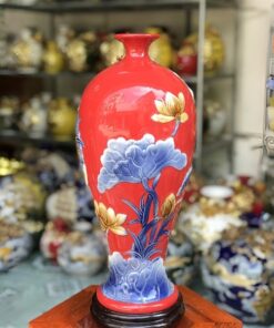 Mai Bình Sen Cá Men Màu Đắp Nổi
