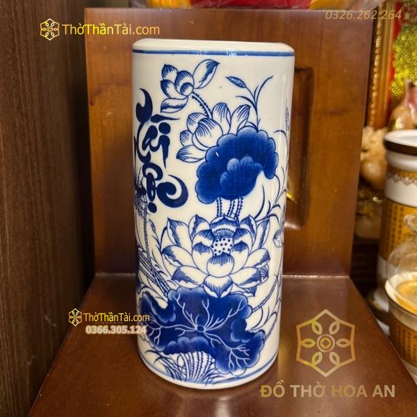 Ống Hương Sen Tài Lộc Men Lam
