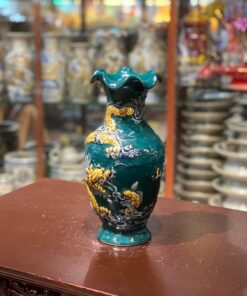 Lọ Hoa Lượn Rồng Đắp Nổi Men Xanh Lục Bảo