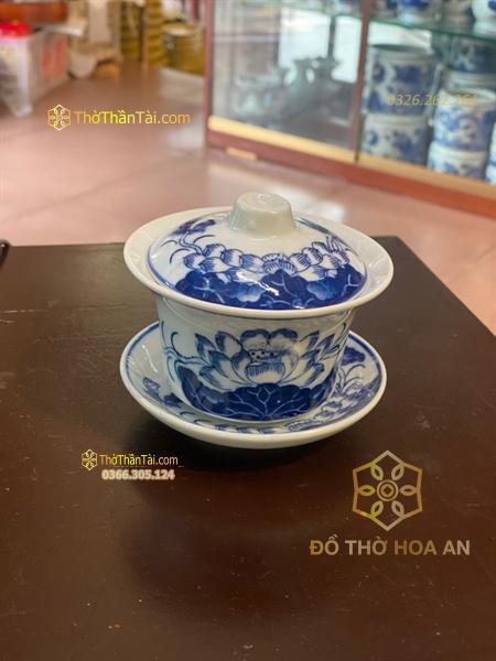 Bát Sâm/ Bát Nước Hoa Sen Men Lam