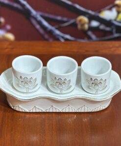 Khay 3 Chén Hoa Sen Bạch Ngọc