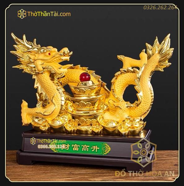 Tượng Rồng Vàng Cuộn Thỏi Vàng