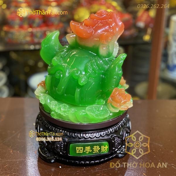 Tỳ Hưu Tọa Hoa Phong Thuỷ Xoay Đế Gỗ Xanh