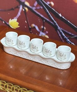 Khay 5 Chén Hoa Sen Bạch Ngọc