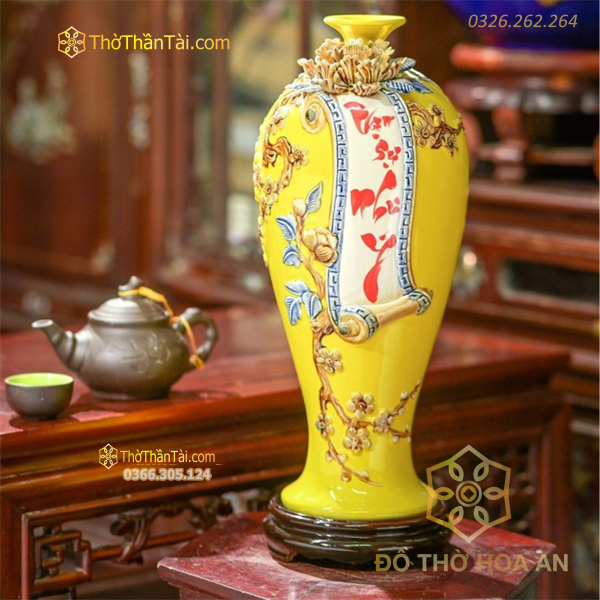 Mai Bình Vạn Sự Như Ý Men Màu Đắp Nổi