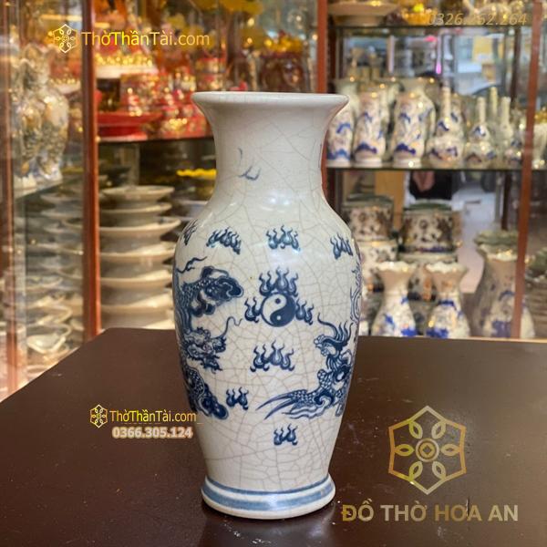 Lọ Hoa Lục Bình Men Rạn Vẽ Rồng Phượng