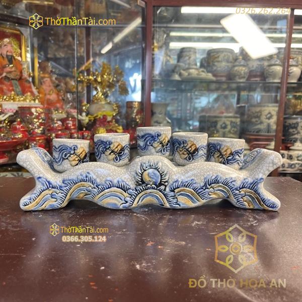 Kỷ/ Ngai Nước 5 Chén Men Rạn Đắp Nổi