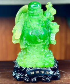 Tượng Di Lặc Đứng Vác Cành Đào Bột Đá Xanh Lá