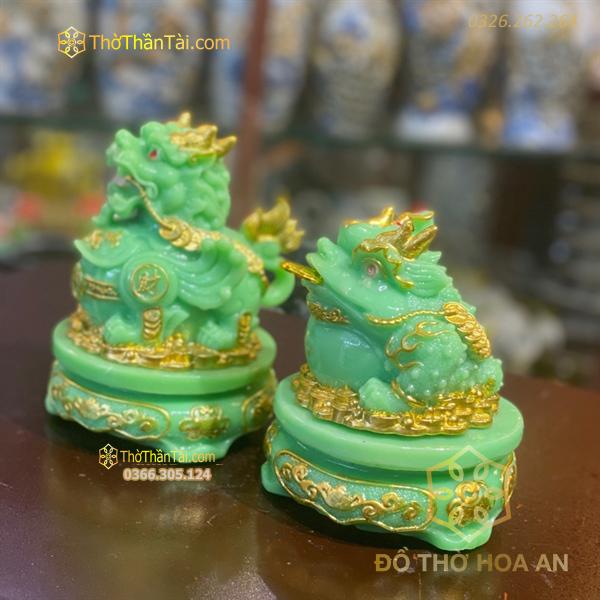 Cặp Cóc Thiềm Thừ & Tỳ Hưu Phong Thủy Đế Xoay Bột Đá Xanh Ngọc Bích