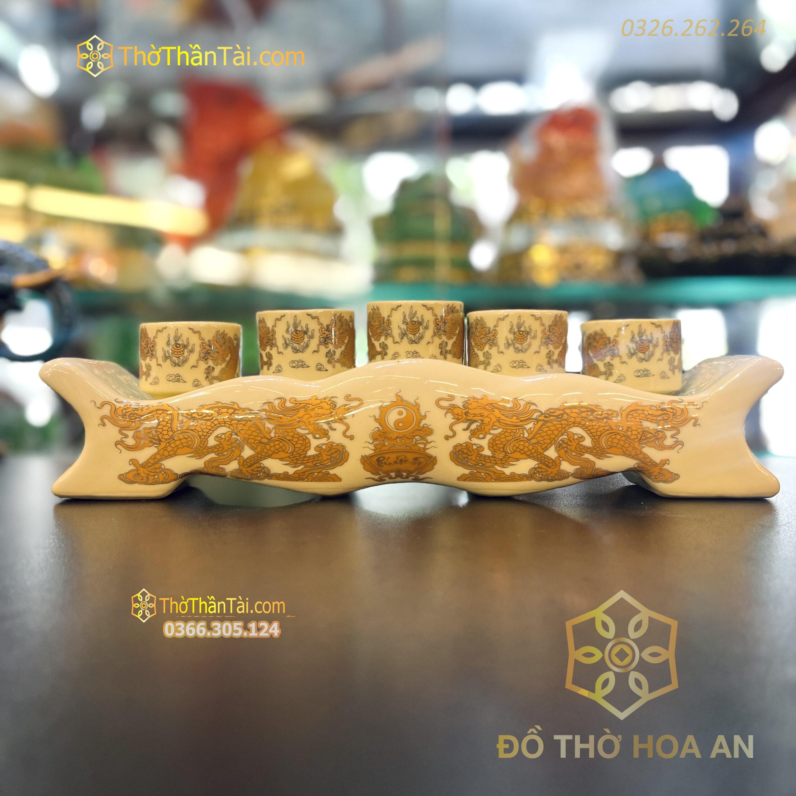 Kỷ Ngai 5 Chén Men Vàng Ngà