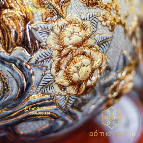Bình Hút Lộc Mã Đáo Thành Công Men Rạn Đắp Nổi Vẽ Vàng 24K H20