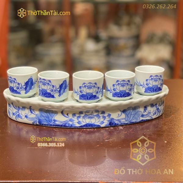 Kỷ/ Khay 5 Chén Nước Men Ngọc