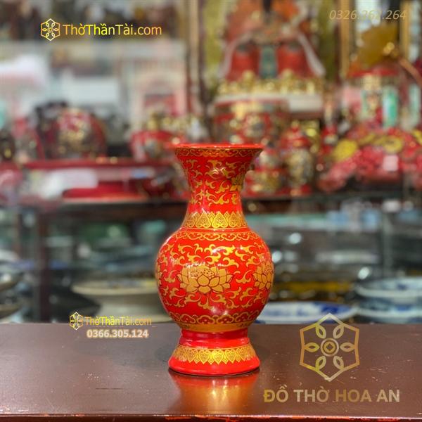 Lọ Hoa Sứ Gấm Đỏ