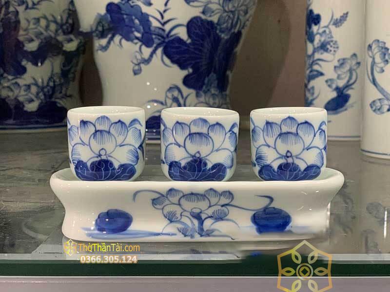 Khay/ Kỷ Nước 3 Chén Men Ngọc