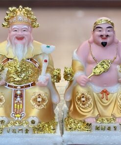 Tượng Thần Tài Thổ Địa Bột Đá Phú Quý Rồng Vàng Cam