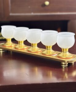 Khay 5 Chén Lưu Ly Trắng Bọc Đồng