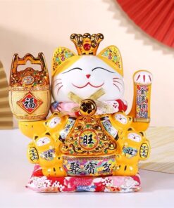 Mèo Thần Tài Đế Vương Vàng Can Khách Lai Phương Cao 21cm