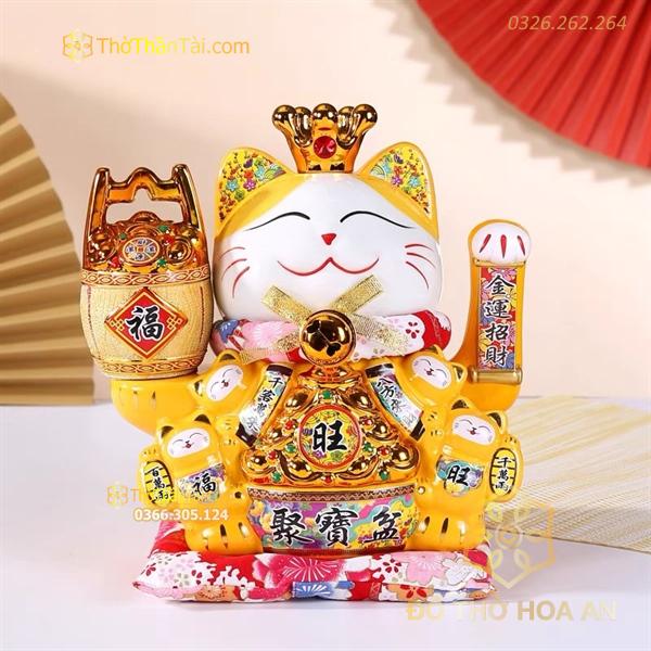 Mèo Thần Tài Đế Vương Vàng Can Khách Lai Phương Cao 21cm