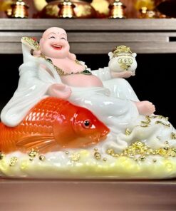 Tượng Phật Di Lặc Cá Bột Đá Trắng
