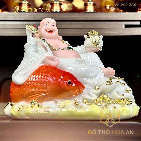 Tượng Phật Di Lặc Cá Bột Đá Trắng