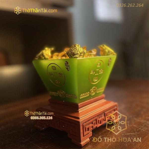 Bồn Tụ Bảo Chiêu Tài Vuông Bột Đá Xanh
