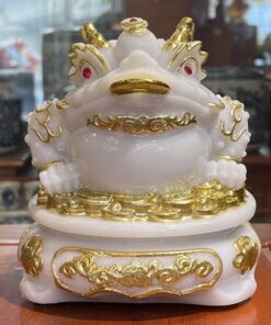 Cóc Thiềm Thừ Phong Thủy Đế Xoay Bột Đá Trắng
