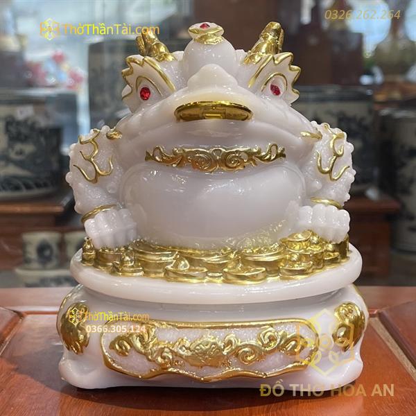 Cóc Thiềm Thừ Phong Thủy Đế Xoay Bột Đá Trắng