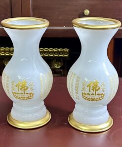 Lọ Hoa Lưu Ly Trắng Bọc Đồng