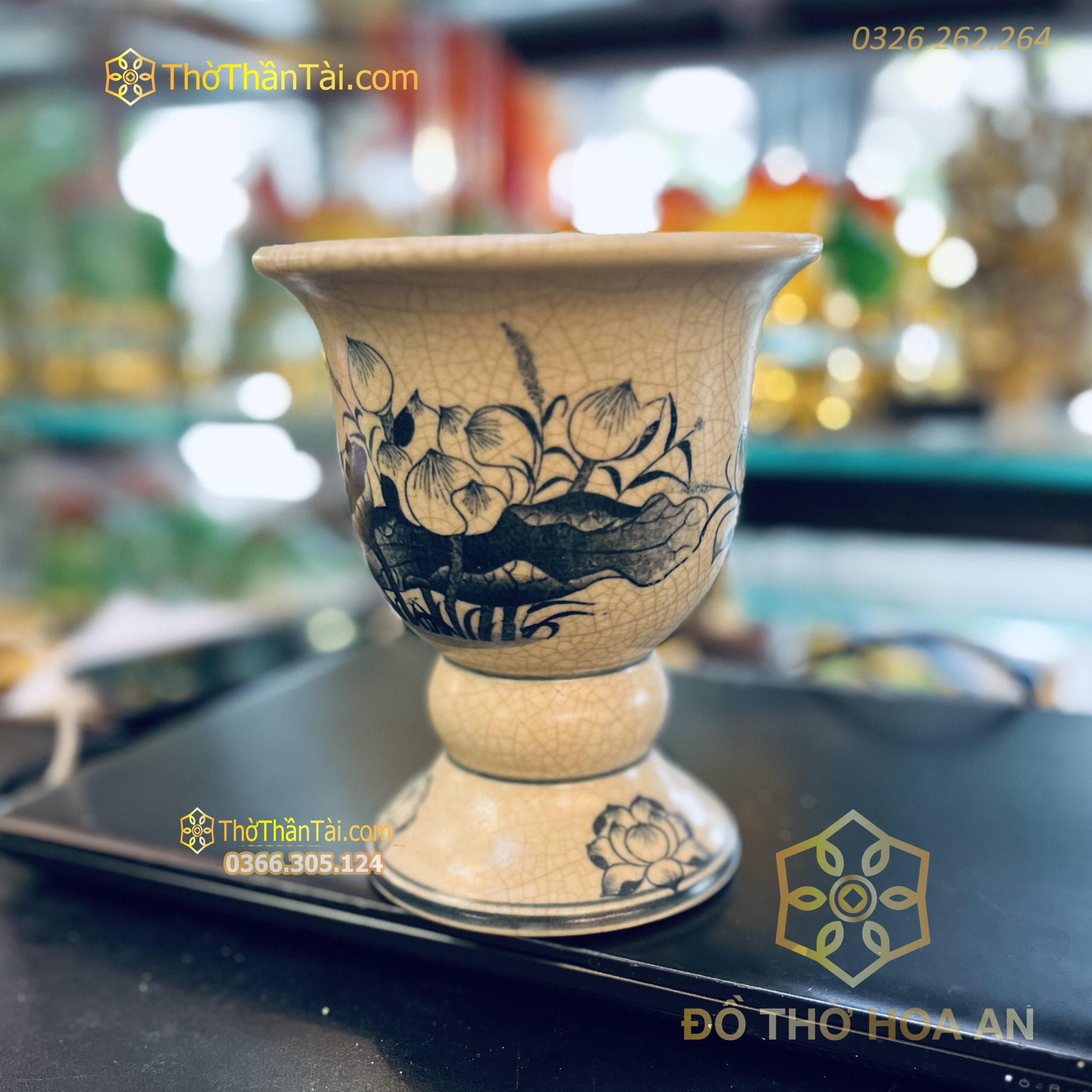 Ly Đựng Phật Thủ Men Rạn Vẽ