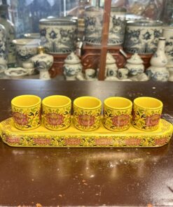Khay Nước 5 Chén Gấm Vàng