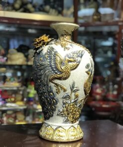 Mai Bình Hút Lộc Công Đào Men Rạn Vẽ Vàng 24K