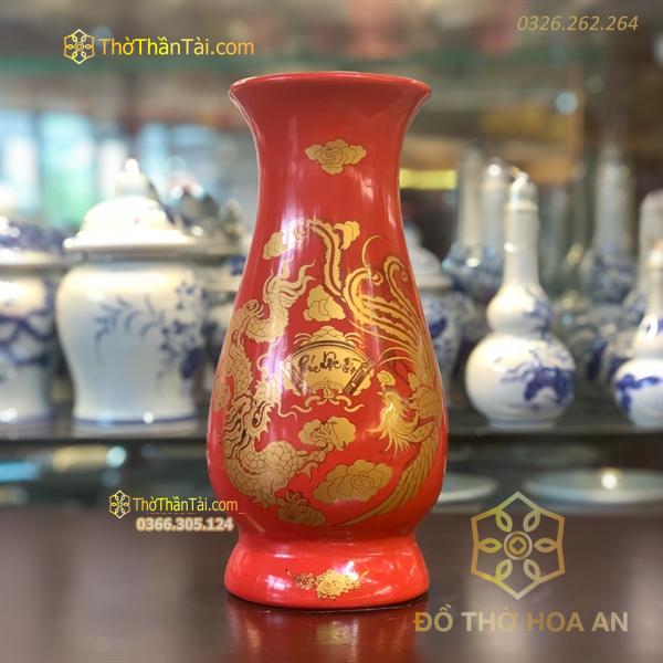 Lọ Hoa Sứ Men Đỏ Bát Tràng