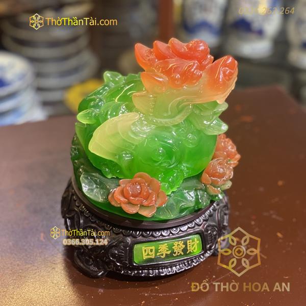 Tỳ Hưu Tọa Hoa Phong Thuỷ Xoay Đế Gỗ Xanh