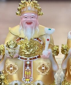 Tượng Thần Tài Thổ Địa Bột Đá Phú Quý Rồng Vàng Cam