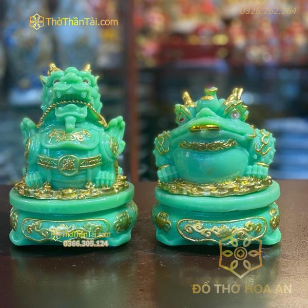 Cặp Cóc Thiềm Thừ & Tỳ Hưu Phong Thủy Đế Xoay Bột Đá Xanh Ngọc Bích