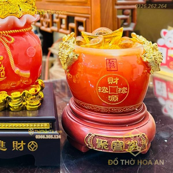 Bồn Tụ Bảo Chiêu Tài Bột Đá Đỏ
