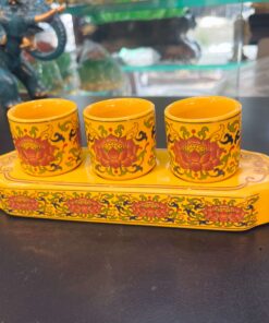 Khay Nước 3 Chén Gấm Vàng
