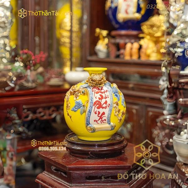 Bình Hút Lộc Cuốn Thư Phát Tài Phát Lộc Men Màu Đắp Nổi
