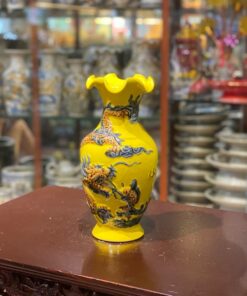 Lọ Hoa Lượn Rồng Đắp Nổi Men Vàng Hoàng Kim