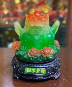 Tỳ Hưu Tọa Hoa Phong Thuỷ Xoay Đế Gỗ Xanh