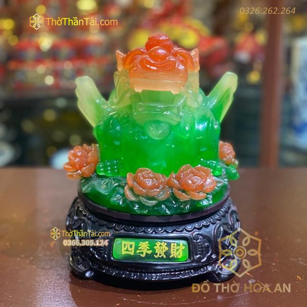 Tỳ Hưu Tọa Hoa Phong Thuỷ Xoay Đế Gỗ Xanh