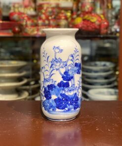 Lọ Hoa Dáng Phích Hoa Sen Men Trắng