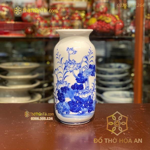 Lọ Hoa Dáng Phích Hoa Sen Men Trắng