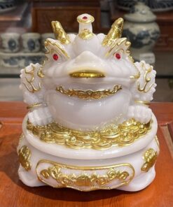 Cóc Thiềm Thừ Phong Thủy Đế Xoay Bột Đá Trắng