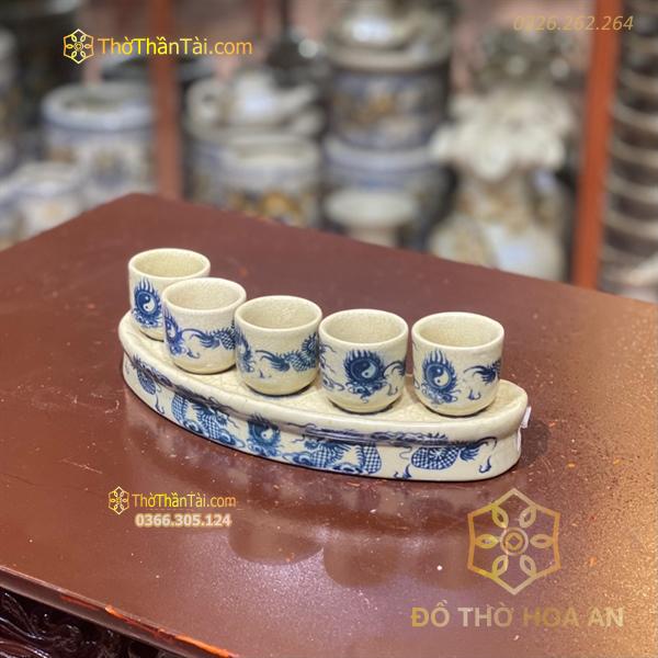 Kỷ/ Khay Nước 5 Chén Men Rạn Vẽ