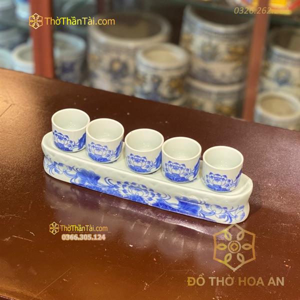Kỷ/ Khay 5 Chén Nước Men Ngọc